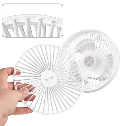 LED Punjivi stolni ventilator sa LED rasvetom LED/2W/5V USB 2400 mAh bela