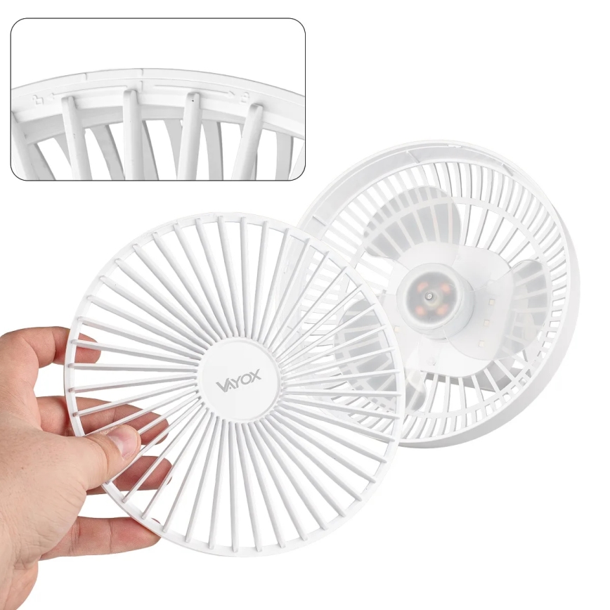 LED Punjivi stolni ventilator sa LED rasvetom LED/2W/5V USB 2400 mAh bela