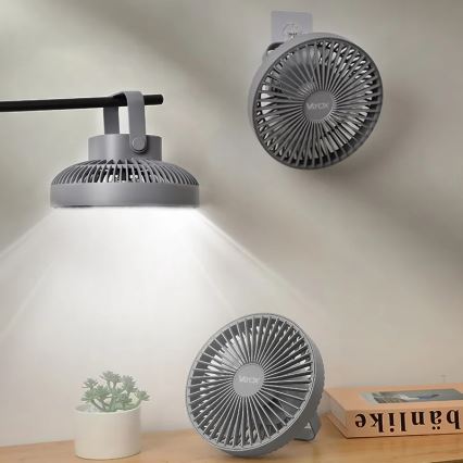 LED Punjivi stolni ventilator sa LED rasvetom LED/2W/5V USB 2400 mAh sivo
