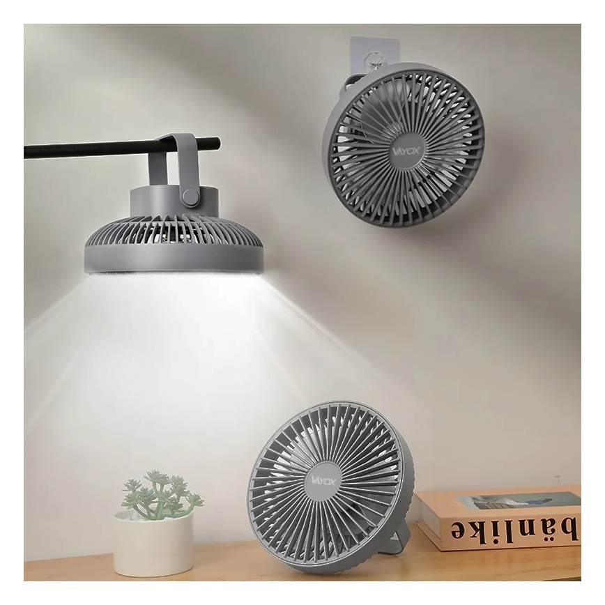 LED Punjivi stolni ventilator sa LED rasvetom LED/2W/5V USB 2400 mAh sivo