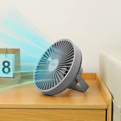 LED Punjivi stolni ventilator sa LED rasvetom LED/2W/5V USB 2400 mAh sivo