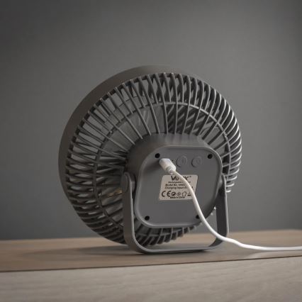 LED Punjivi stolni ventilator sa LED rasvetom LED/2W/5V USB 2400 mAh sivo