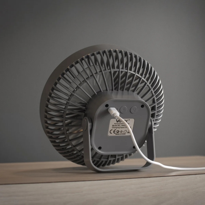 LED Punjivi stolni ventilator sa LED rasvetom LED/2W/5V USB 2400 mAh sivo