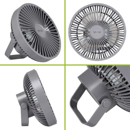 LED Punjivi stolni ventilator sa LED rasvetom LED/2W/5V USB 2400 mAh sivo