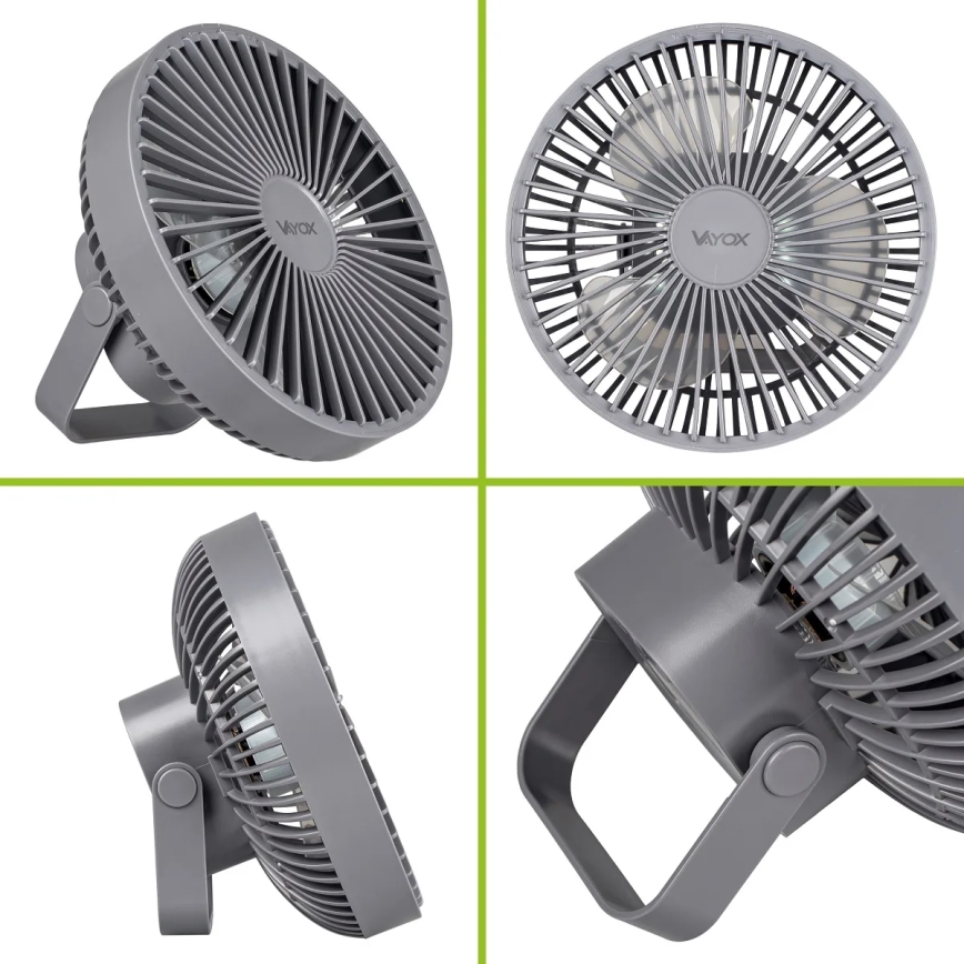 LED Punjivi stolni ventilator sa LED rasvetom LED/2W/5V USB 2400 mAh sivo