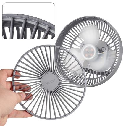 LED Punjivi stolni ventilator sa LED rasvetom LED/2W/5V USB 2400 mAh sivo