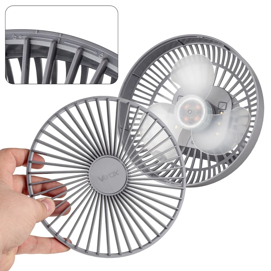 LED Punjivi stolni ventilator sa LED rasvetom LED/2W/5V USB 2400 mAh sivo