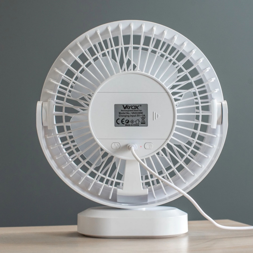 LED Punjivi stolni ventilator sa LED rasvetom LED/3W/5V USB 2400 mAh bela