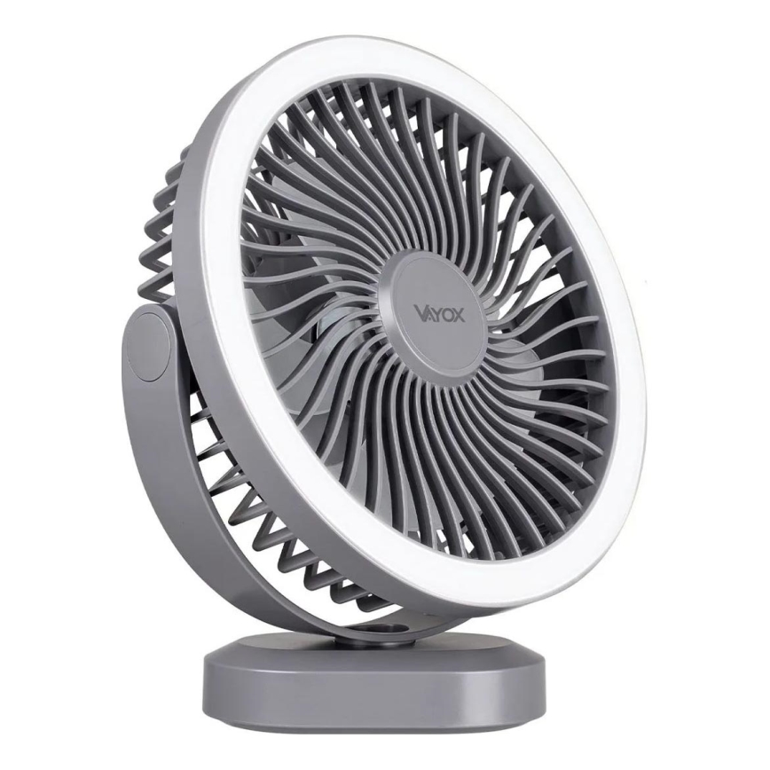 LED Punjivi stolni ventilator sa LED rasvetom LED/3W/5V USB 2400 mAh sivo