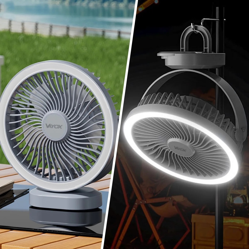 LED Punjivi stolni ventilator sa LED rasvetom LED/3W/5V USB 2400 mAh sivo
