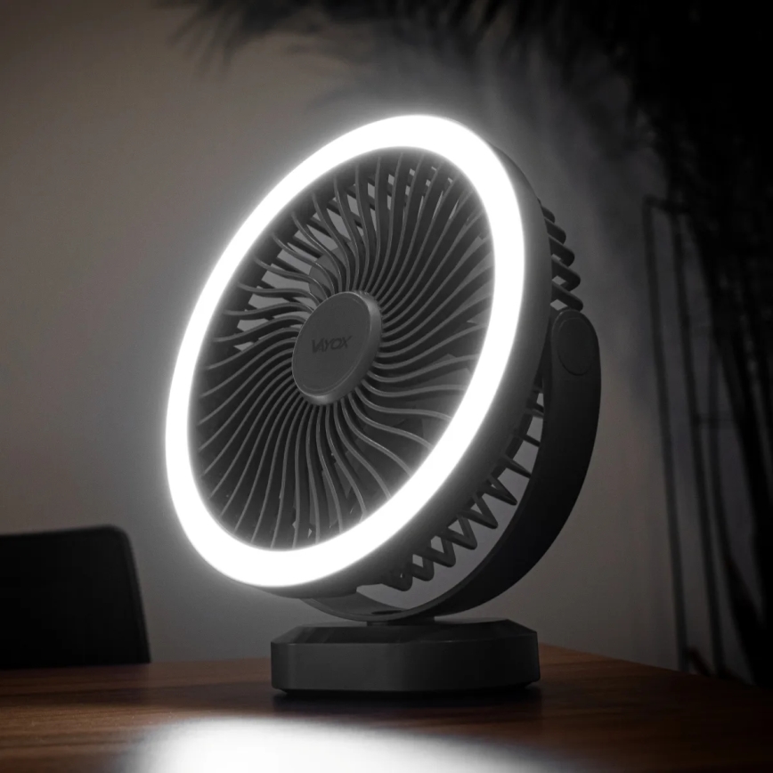 LED Punjivi stolni ventilator sa LED rasvetom LED/3W/5V USB 2400 mAh sivo