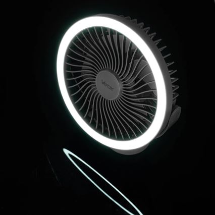 LED Punjivi stolni ventilator sa LED rasvetom LED/3W/5V USB 2400 mAh sivo