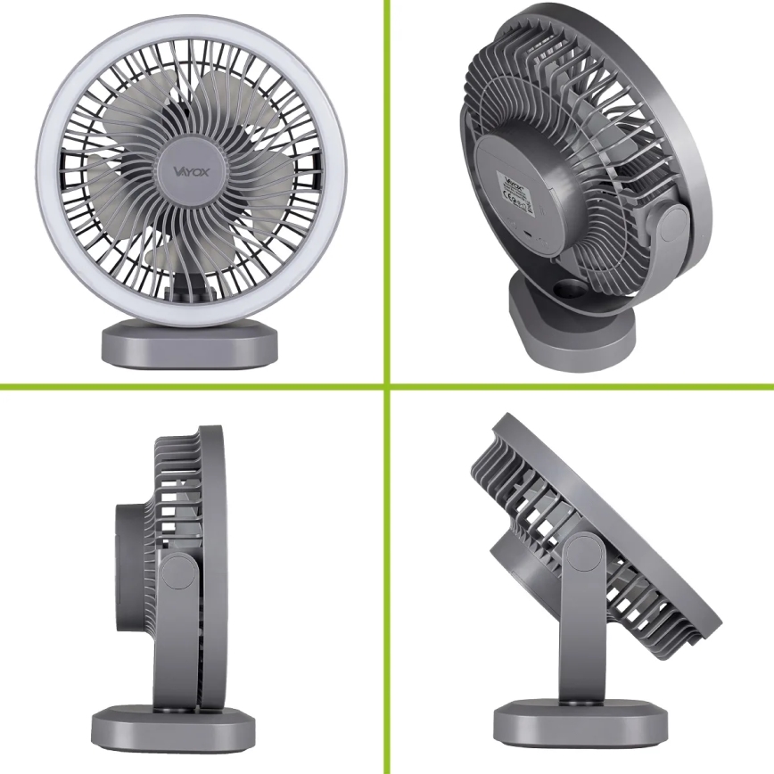 LED Punjivi stolni ventilator sa LED rasvetom LED/3W/5V USB 2400 mAh sivo
