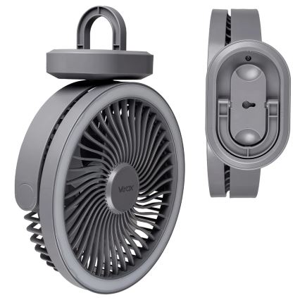 LED Punjivi stolni ventilator sa LED rasvetom LED/3W/5V USB 2400 mAh sivo