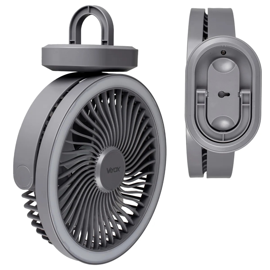 LED Punjivi stolni ventilator sa LED rasvetom LED/3W/5V USB 2400 mAh sivo