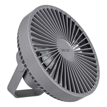 LED punjivi stoni ventilator sa LED osvetljenjem, 2W/5V USB, 2400 mAh, siva