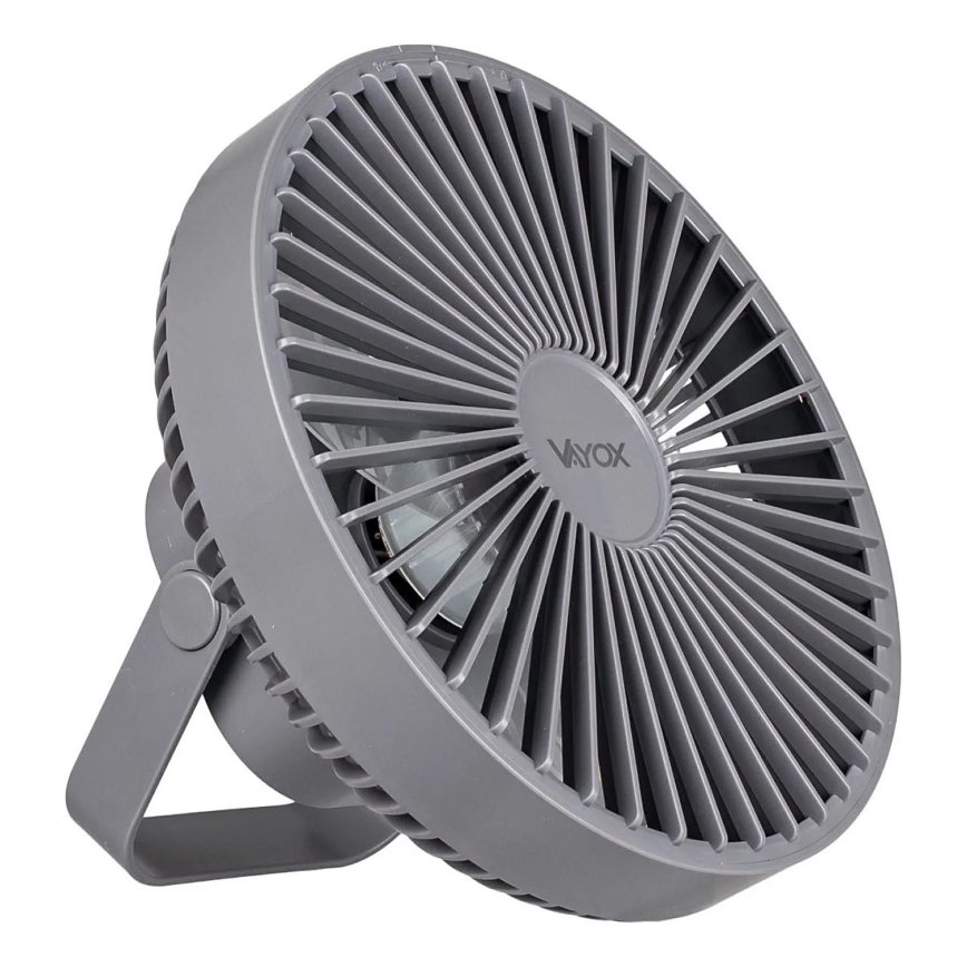 LED punjivi stoni ventilator sa LED osvetljenjem, 2W/5V USB, 2400 mAh, siva