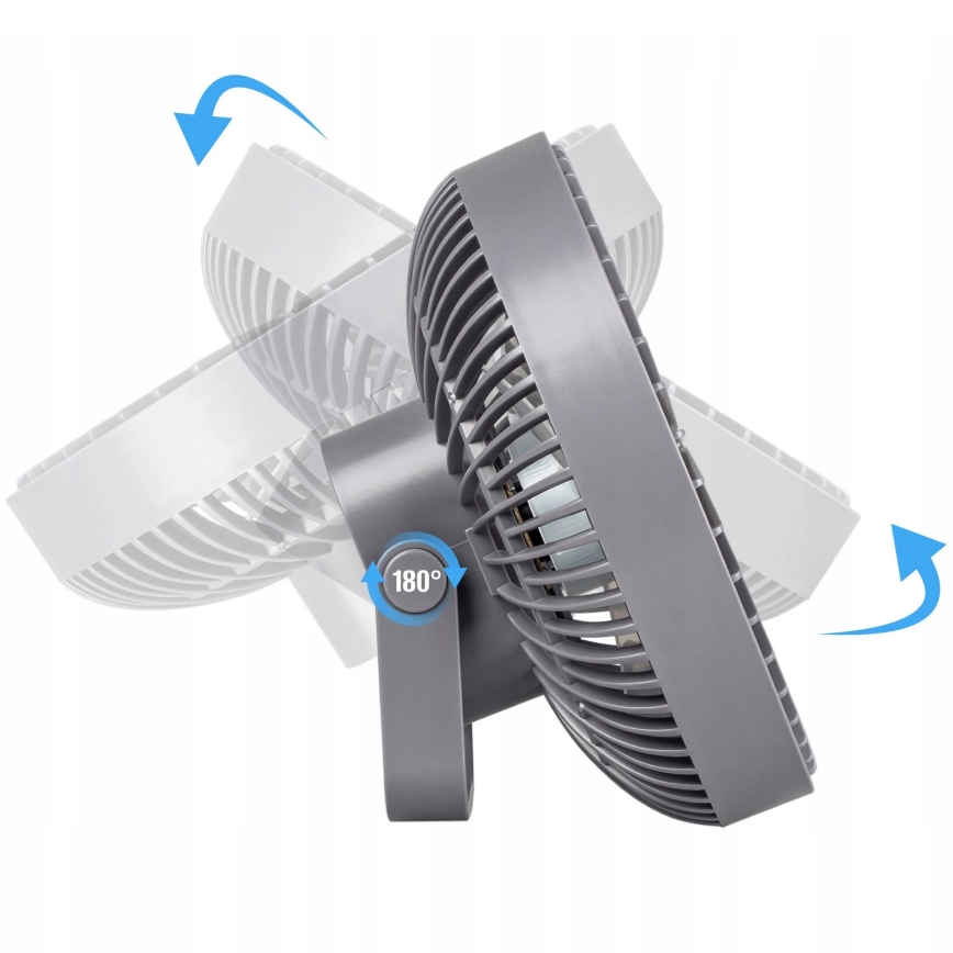 LED punjivi stoni ventilator sa LED osvetljenjem, 2W/5V USB, 2400 mAh, siva