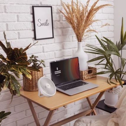 LED Punjivi stoni ventilator sa LED osvetljenjem LED/2W/5V USB 2400 mAh bela