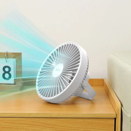 LED Punjivi stoni ventilator sa LED osvetljenjem LED/2W/5V USB 2400 mAh bela