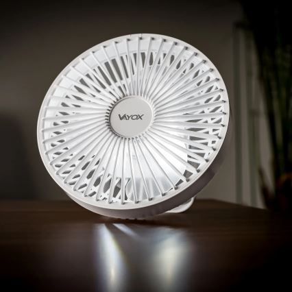 LED Punjivi stoni ventilator sa LED osvetljenjem LED/2W/5V USB 2400 mAh bela