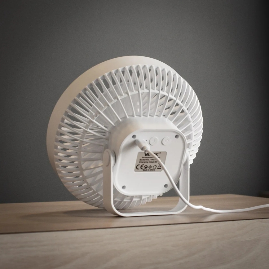 LED Punjivi stoni ventilator sa LED osvetljenjem LED/2W/5V USB 2400 mAh bela