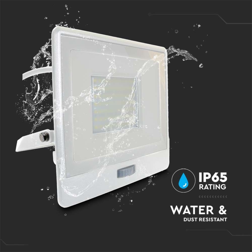 LED Reflektor sa senzorom LED/50W/230V 4000K IP65 bela