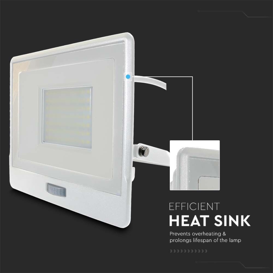 LED Reflektor sa senzorom LED/50W/230V 4000K IP65 bela