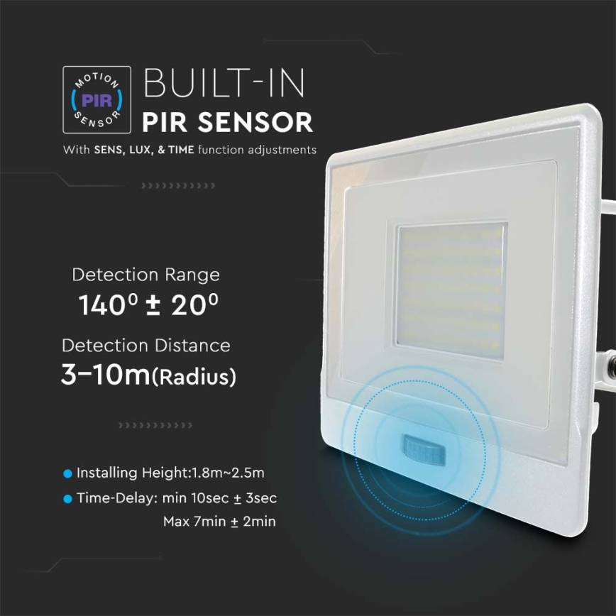 LED Reflektor sa senzorom LED/50W/230V 4000K IP65 bela