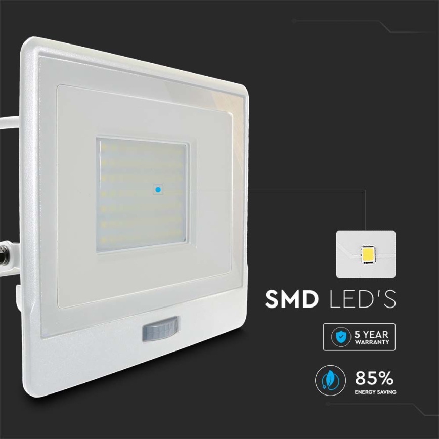 LED Reflektor sa senzorom LED/50W/230V 4000K IP65 bela