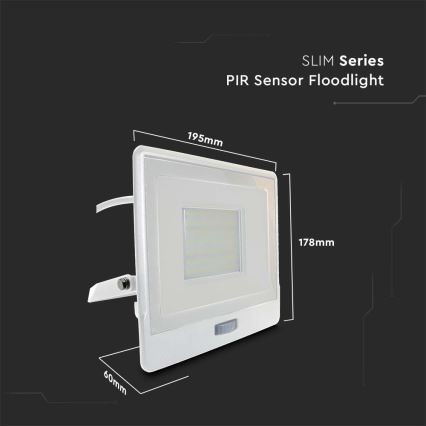 LED Reflektor sa senzorom LED/50W/230V 4000K IP65 bela