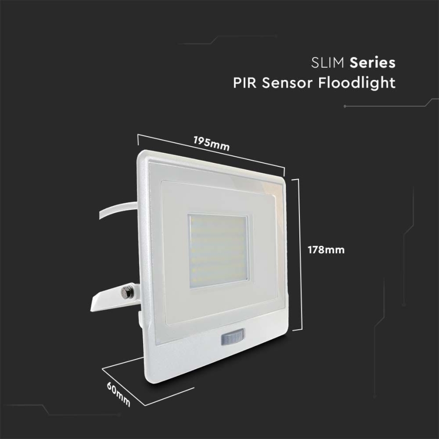LED Reflektor sa senzorom LED/50W/230V 4000K IP65 bela