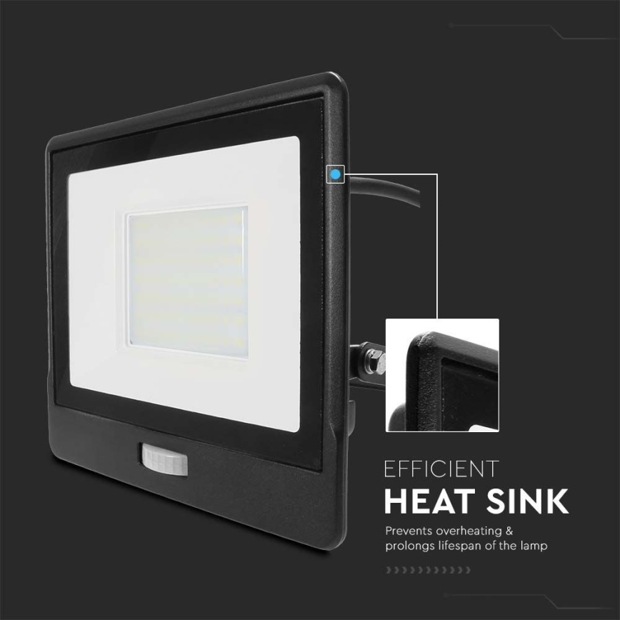 LED Reflektor sa senzorom LED/50W/230V 4000K IP65 crno