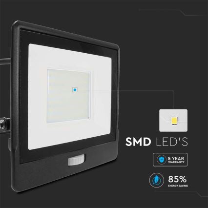LED Reflektor sa senzorom LED/50W/230V 4000K IP65 crno