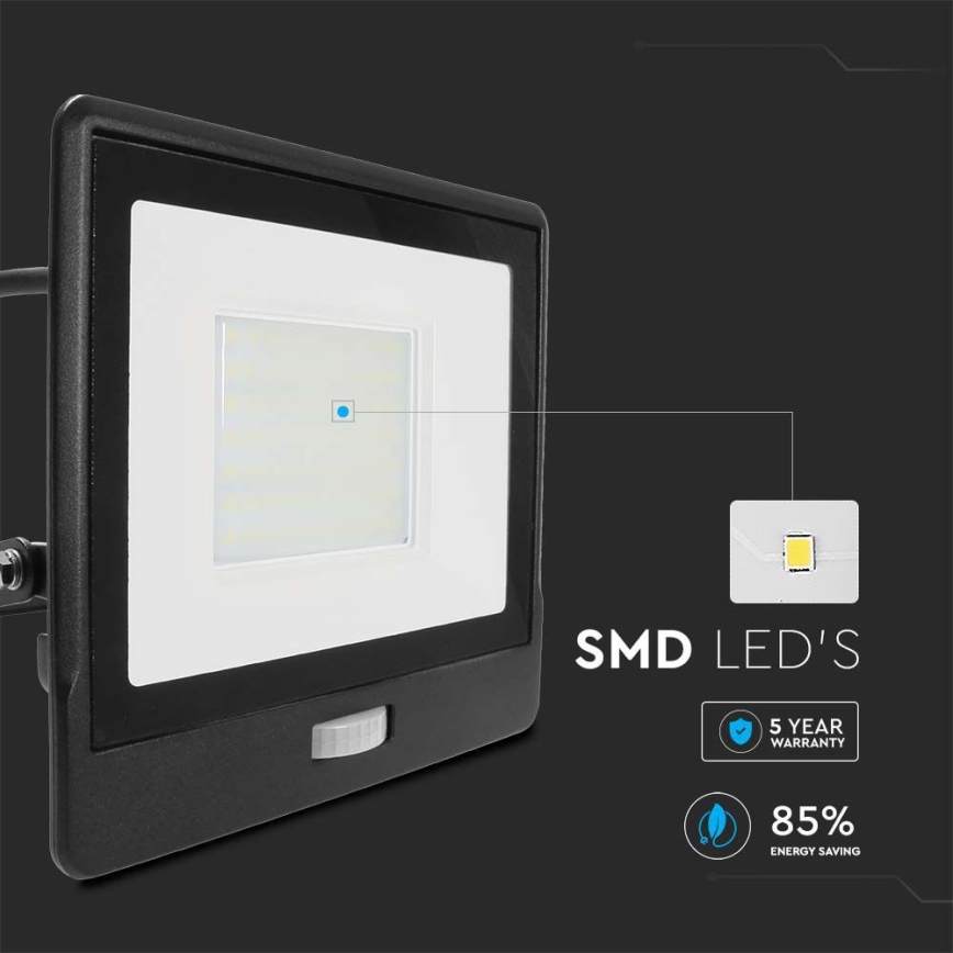 LED Reflektor sa senzorom LED/50W/230V 4000K IP65 crno