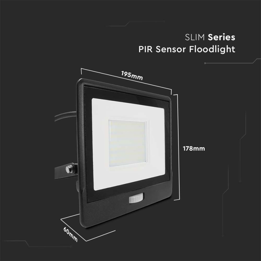 LED Reflektor sa senzorom LED/50W/230V 4000K IP65 crno