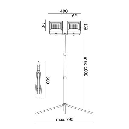 LED Reflektor sa stalkom TIGRA 2xLED/50W/230V 4000K IP54 crno/žuta