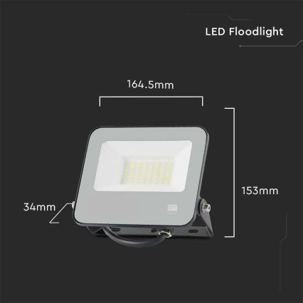 LED Reflektor SAMSUNG CHIP LED/30W/230V 4000K IP65 crno