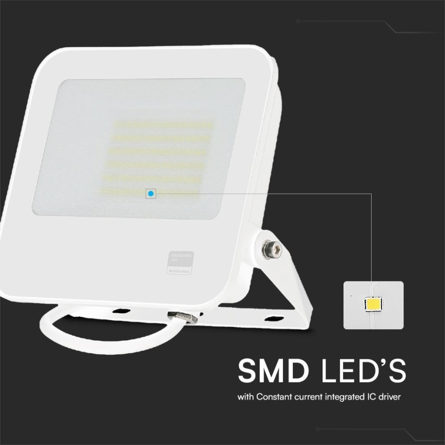 LED Reflektor SAMSUNG CHIP LED/50W/230V 4000K IP65 bela
