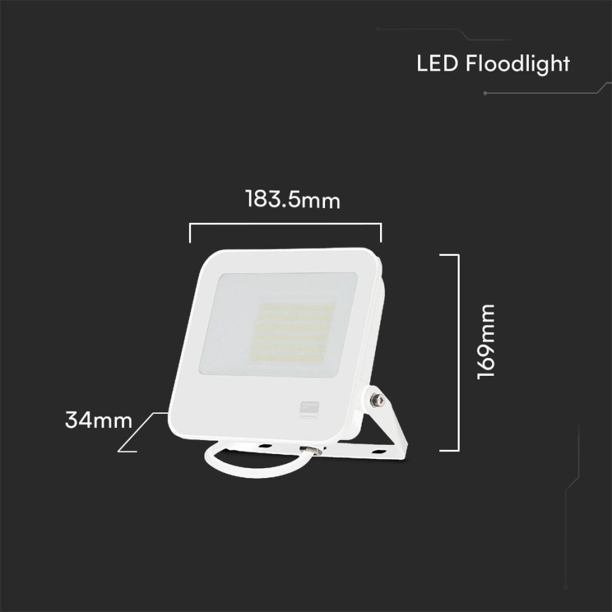 LED Reflektor SAMSUNG CHIP LED/50W/230V 4000K IP65 bela