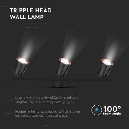 LED Reflektorska lampa 3xLED/5W/230V 4000K crno
