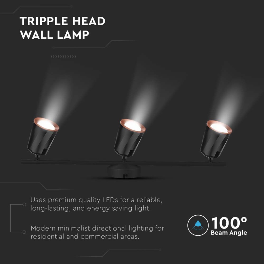 LED Reflektorska lampa 3xLED/5W/230V 4000K crno