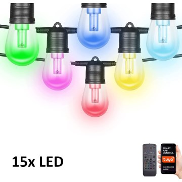 LED RGB+CCT prigušiva spoljna girlanda GIRLANDA 15xLED/1W/230V 15m Wi-Fi Tuya IP65 + daljinski upravljač