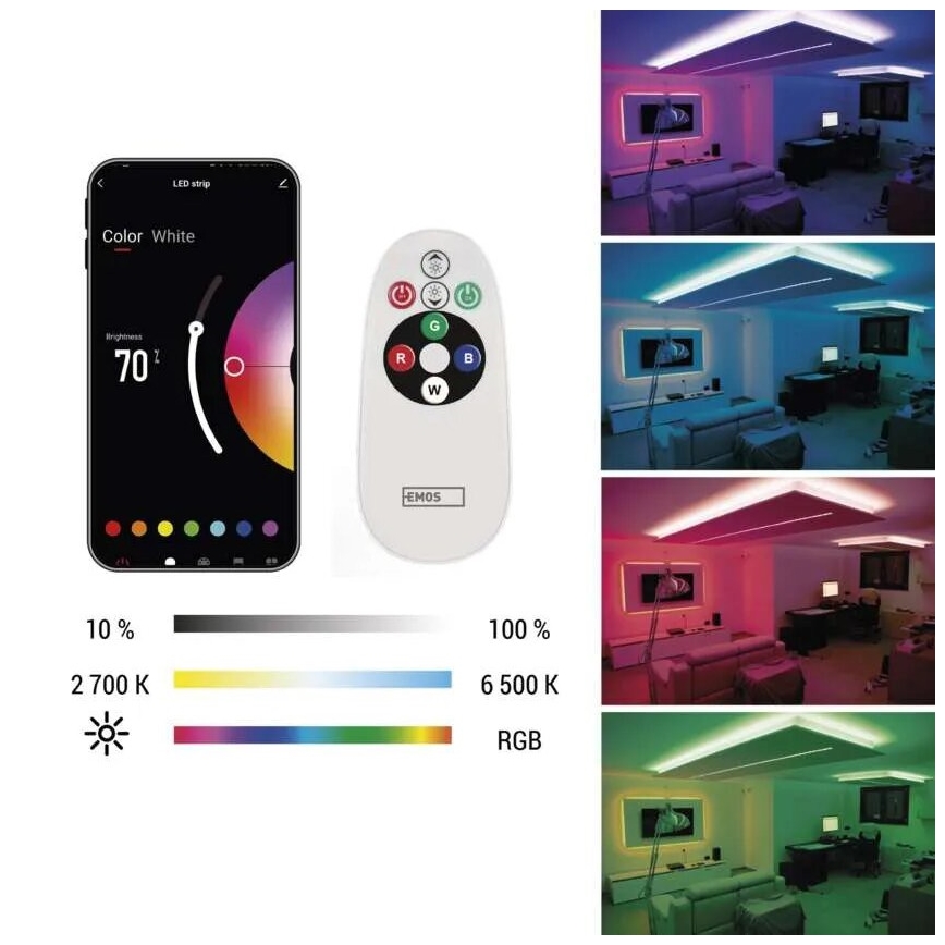 LED RGB+CCT Prigušiva traka GOSMART LED/11W/230V 2 m 2700-6500K IP44 Wi-Fi + Daljinski upravljač