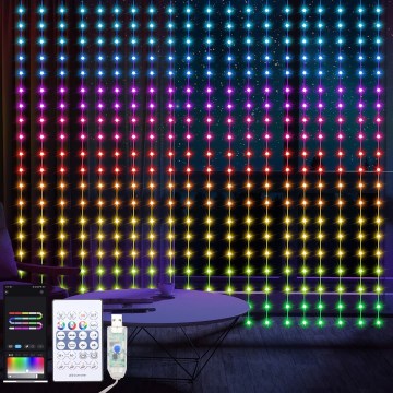 LED RGB Prigušiva božićna svetlosna zavesa WIZARD 400xLED/USB 2x2m + Daljinski upravljač