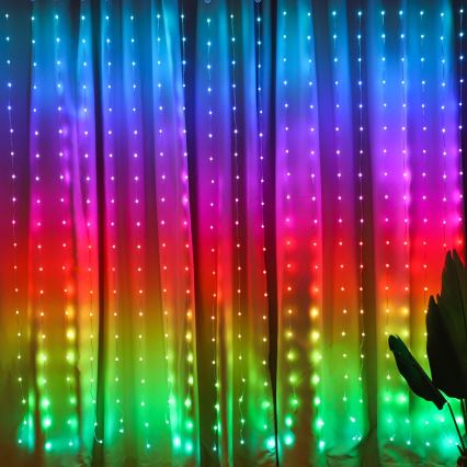 LED RGB Prigušiva božićna svetlosna zavesa WIZARD 400xLED/USB 2x2m + Daljinski upravljač