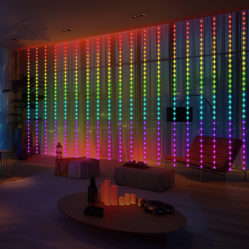 LED RGB prigušiva božićna zavesa WIZARD 300xLED/USB 3x3m + daljinski upravljač