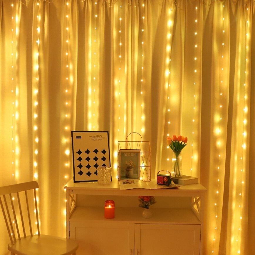 LED RGB prigušiva božićna zavesa WIZARD 300xLED/USB 3x3m + daljinski upravljač