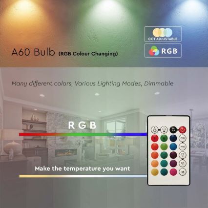LED RGB Prigušiva sijalica A60 E27/8,5W/230V 4000K + Daljinski upravljač
