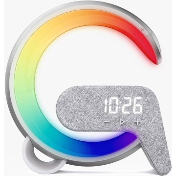 LED RGB Prigušiva stona lampa sa budilicom i Qi punjenjem 30W/230V srebrno